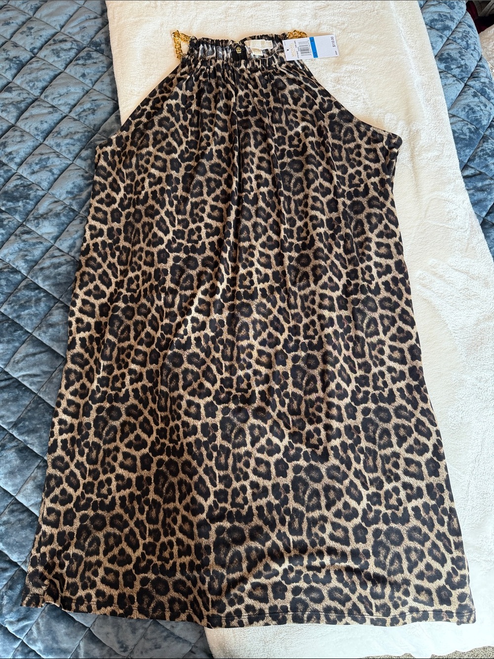NWT Michael Kors Leopard Print Halter Dress with Gold Chain Neck detail- XL